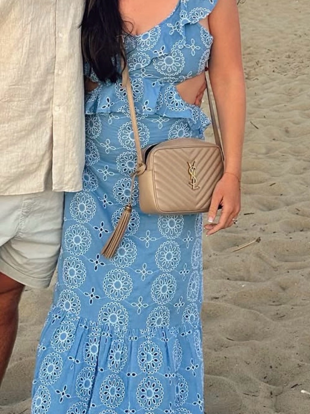 Mango Light Blue Eyelet Ruffle Midi Dress - Picture 5 of 5